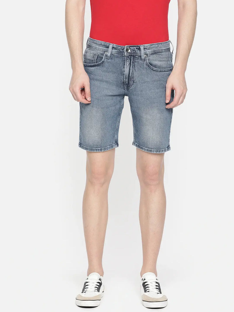 Men Blue Solid Kenzy Chinox Slim Fit Denim Shorts - Side View - AceCart