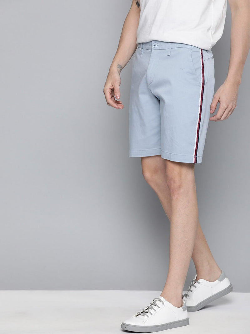 Men Blue Solid Regular Fit Regular Shorts with Side Stripes - Side View - AceCart