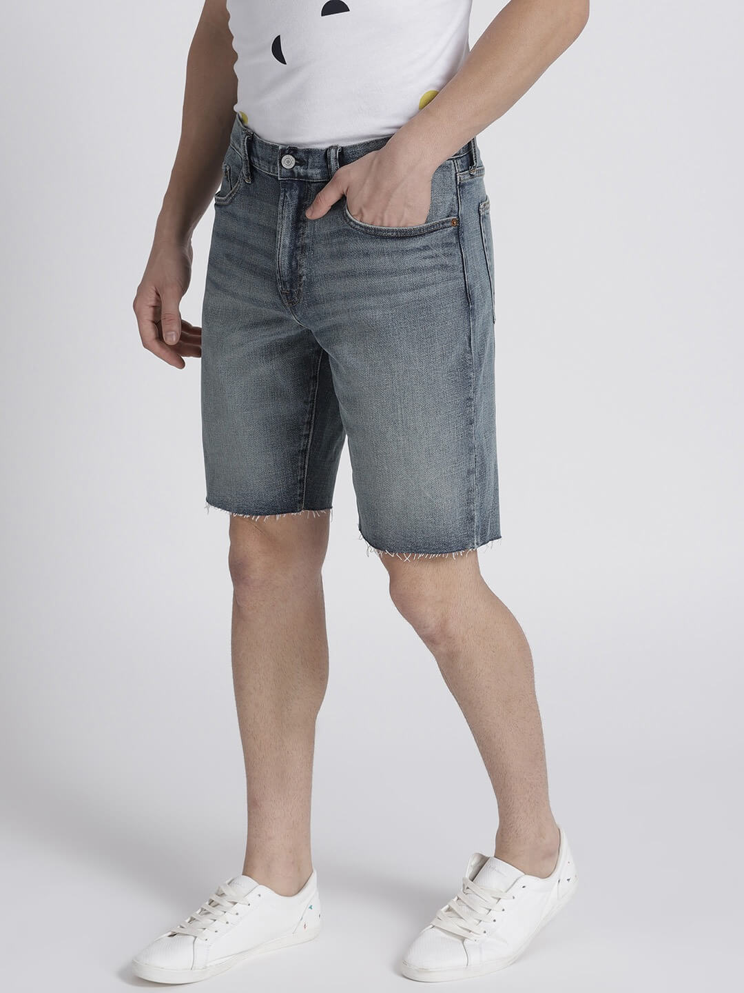 Men 10 Inches Slim Denim Shorts with Flex - Back View - AceCart