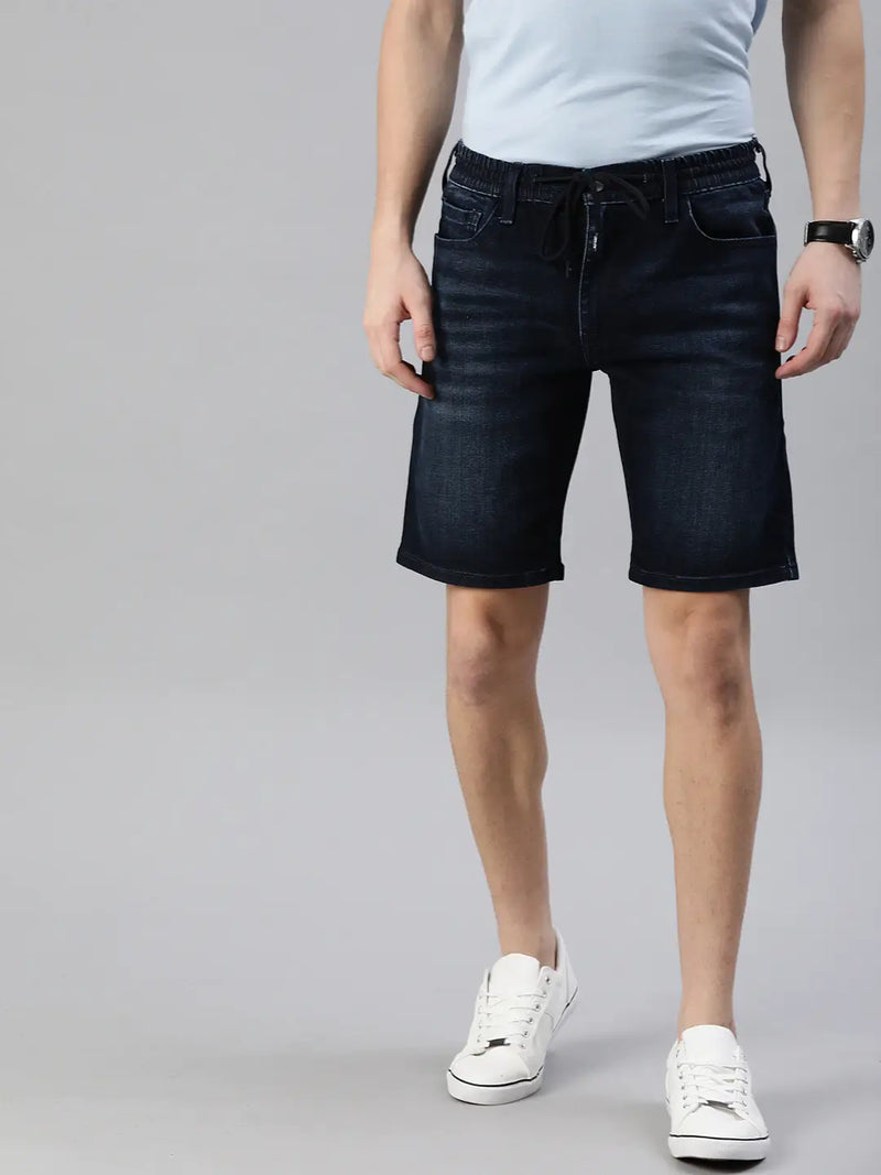Men Blue Washed 502 Regular Tapered Fit Denim Shorts - Side View - AceCart