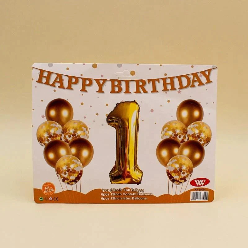 Balloons Metallic + Confetti + 32" Number 1 Golden ( pack of 13 ) - AceCart