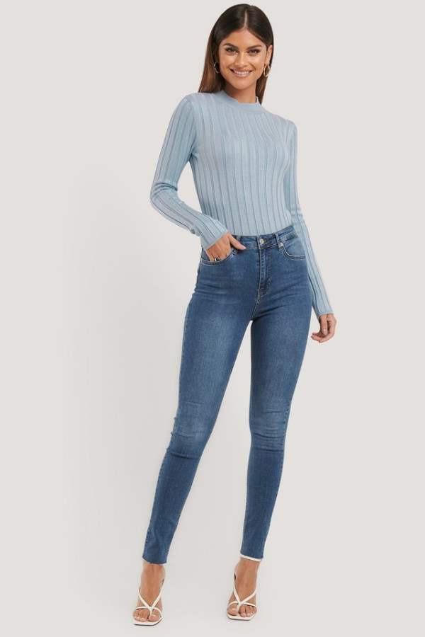 Skinny Fit Mid-Rise Clean Look Stretchable Jeans  - Front View - AceCart