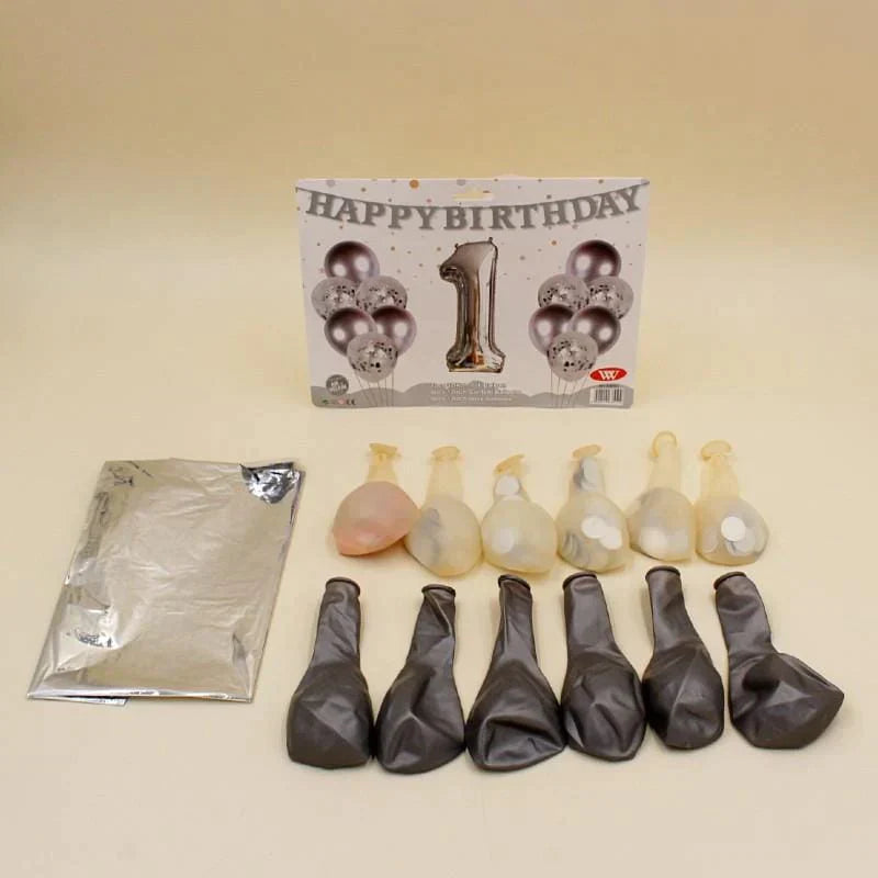 Balloons Metallic + Confetti + 32" Number 1 Silver ( pack of 13 )