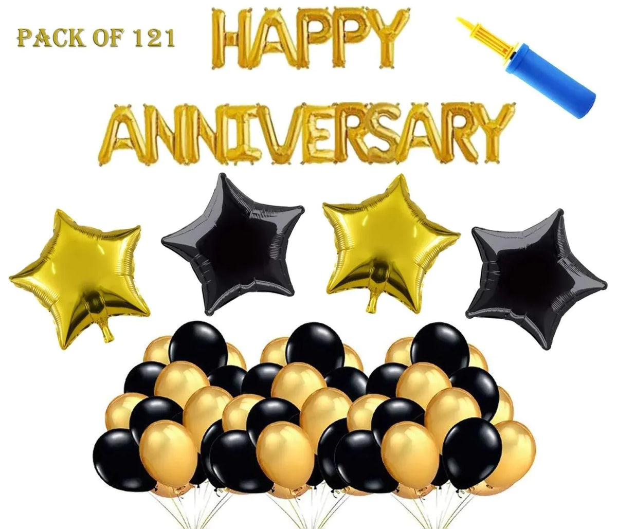 Anniversary Balloon Pack - Foil H-Anniversary + Star + Metallic Golden - AceCart