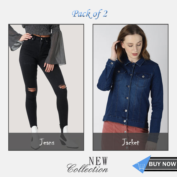 Bundle of 2 Deal Black Jeans & Blue Jacket - Front View - AceCart