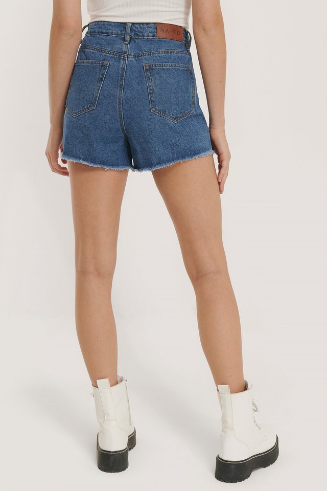 Short Denim Shorts Blue For Womens - Back View - AceCart