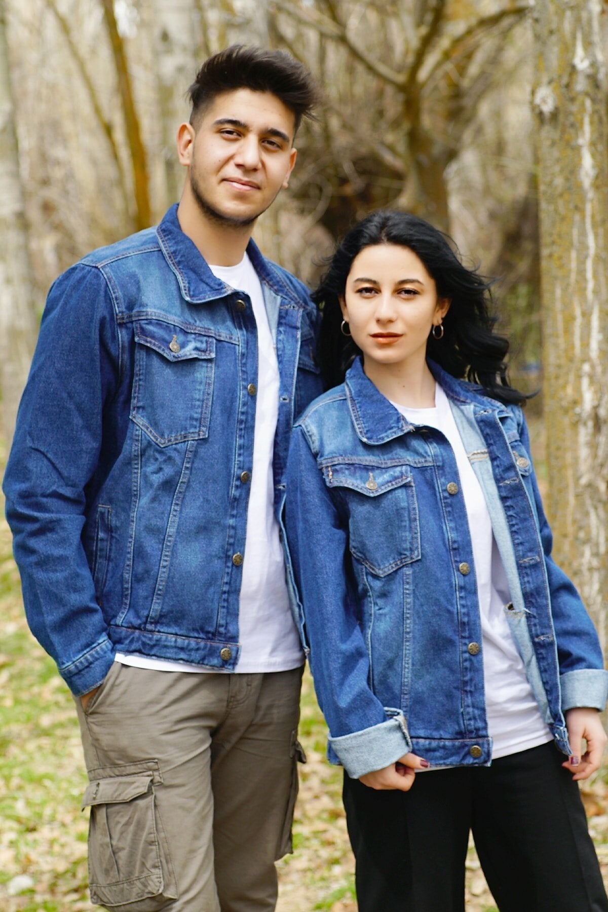 Couple Denim Jacket Blue - Front View - AceCart