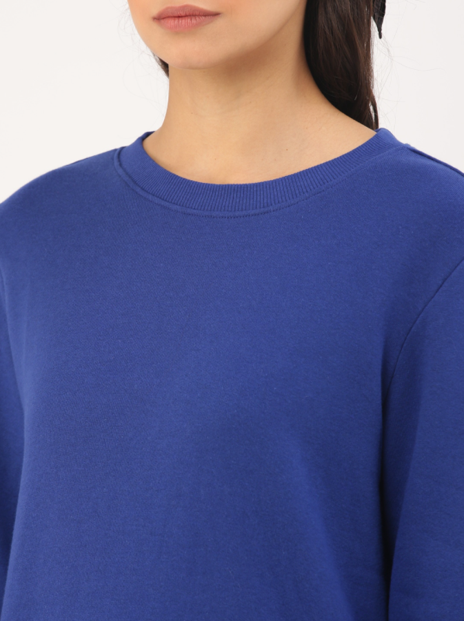 Ace Women Blue Solid Sweatshirt