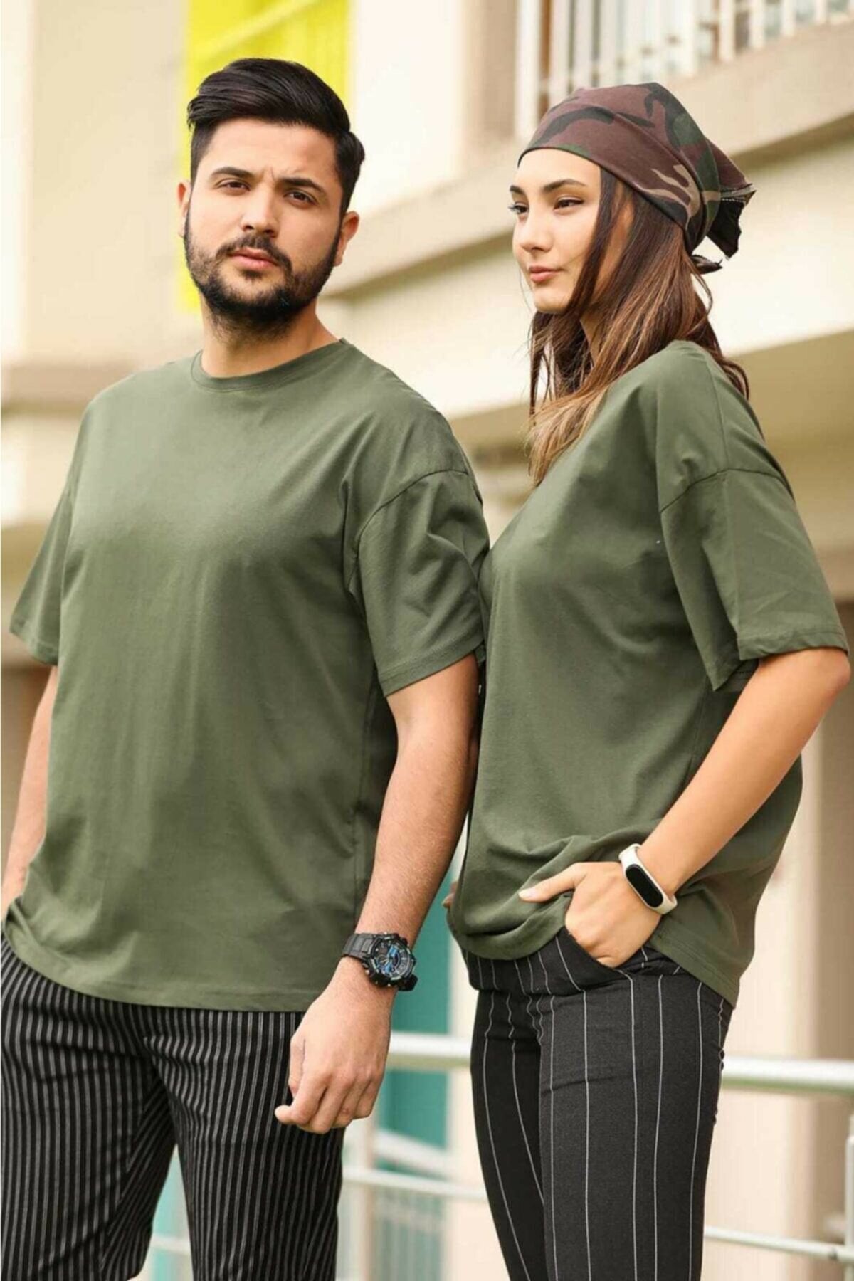 Pack Of 2 Basic Couple T-Shirt Green - Front View - AceCart