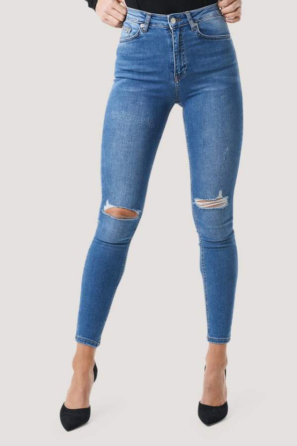 Skinny Fit Mid-Rise Knee Cut Stretchable Jeans  - Side View - AceCart