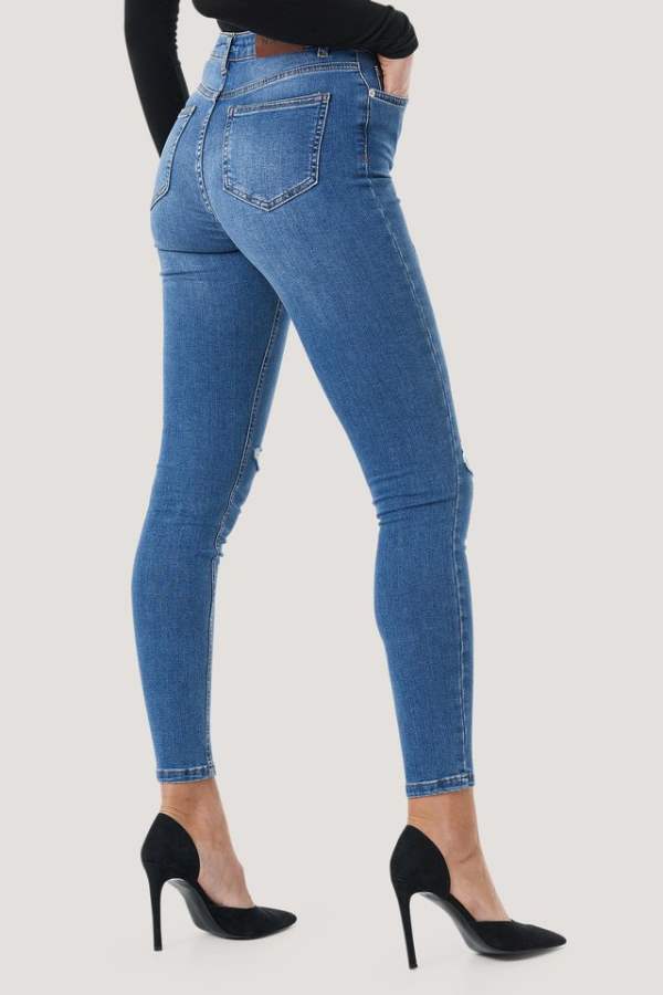 Skinny Fit Mid-Rise Knee Cut Stretchable Jeans  - Right Side View - AceCart