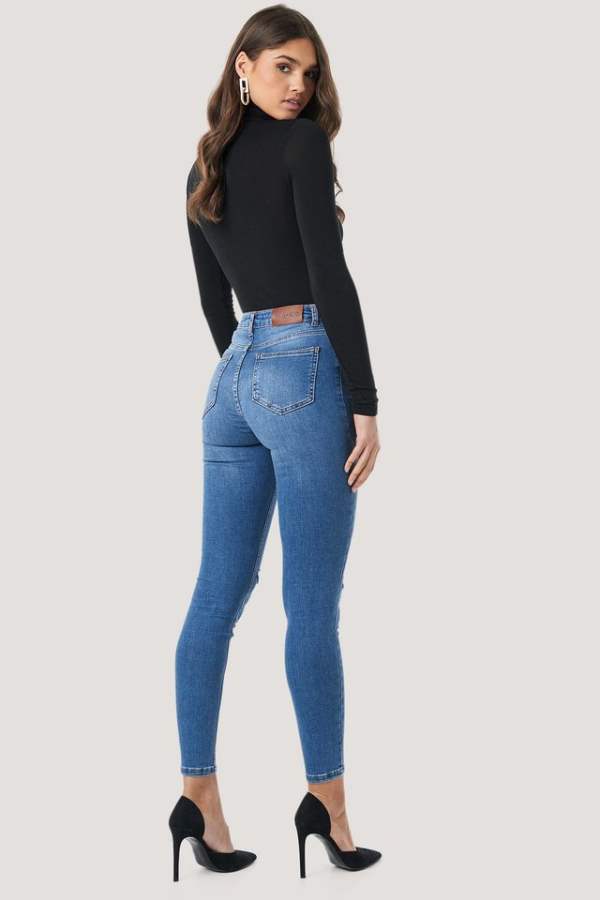 Skinny Fit Mid-Rise Knee Cut Stretchable Jeans  - Back View - AceCart