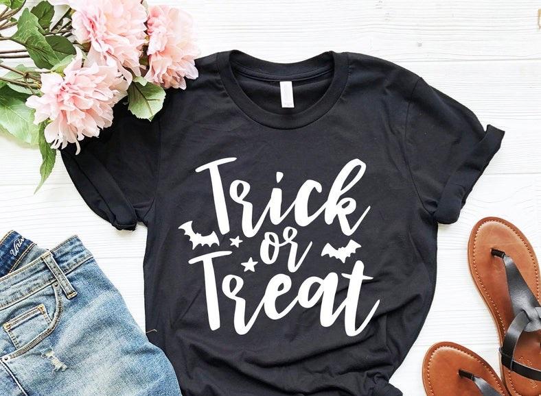 Trick or Treat T Shirt Womens Halloween TShirt - Front View - AceCart