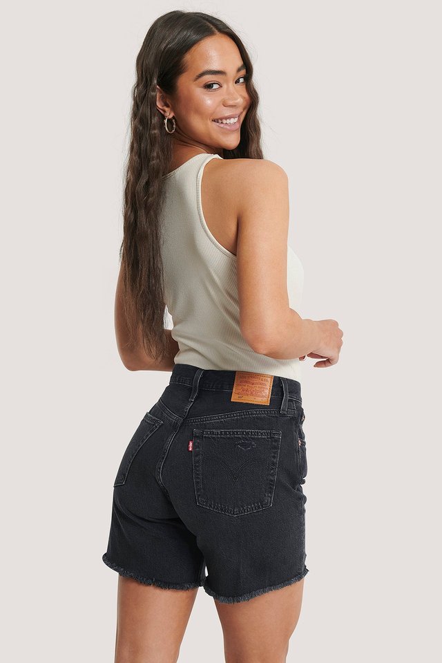 501 Mid Thigh Short Black For Womens - Back View - AceCart