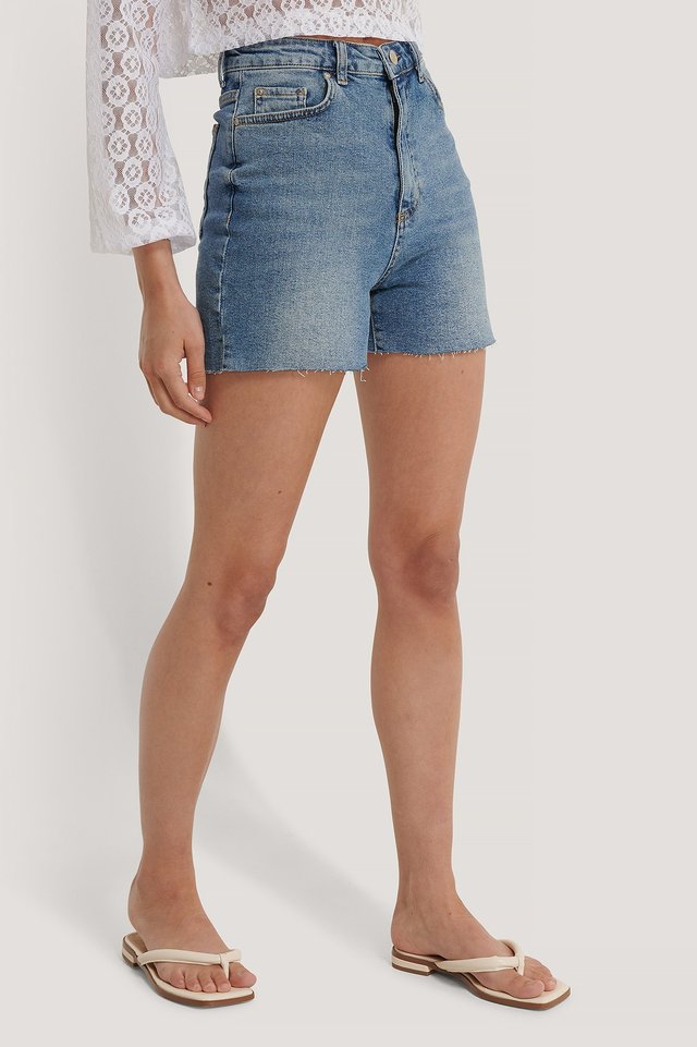 Basic Denim Shorts Blue For Womens  - Side View - AceCart