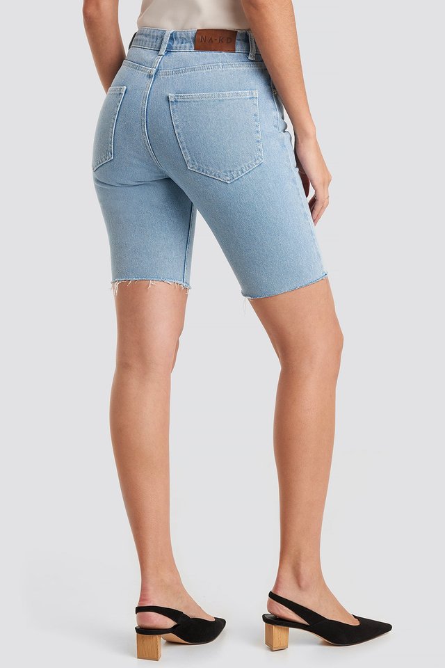 Raw Hem Denim Cycling Shorts Blue For Womens - Back View - AceCart