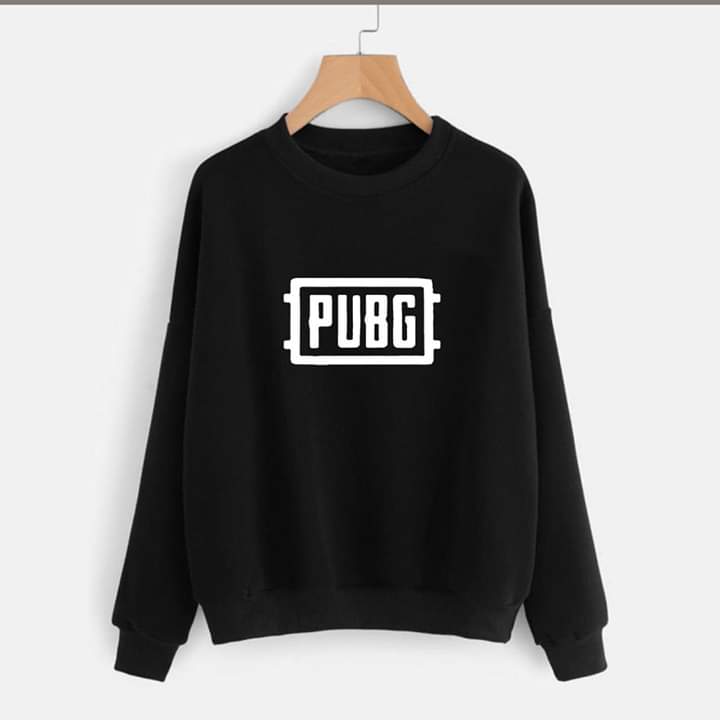 Black Pubg Fleece Full Sleeves Sweatshirt For Men