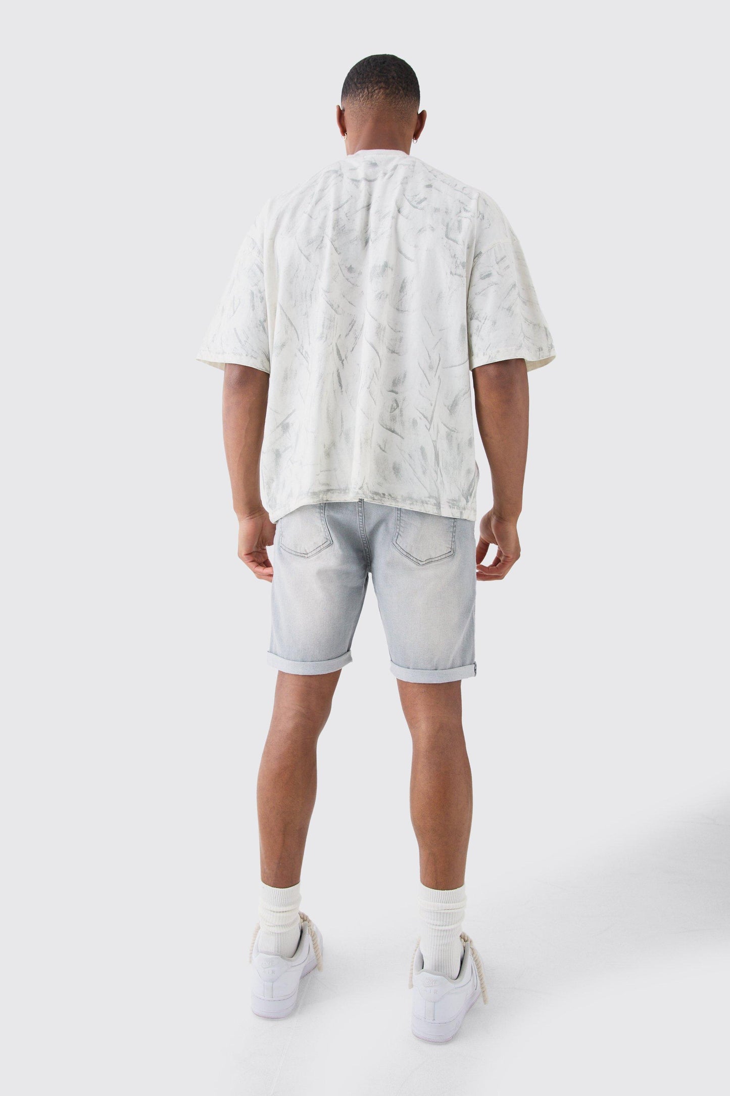 Skinny Stretch Denim Shorts In Light Grey