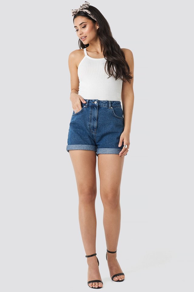 Turn Up Mom Shorts DS4 Blue For Womens  - Side View - AceCart