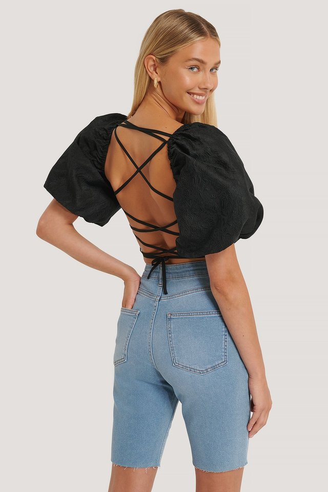 Long Denim Shorts Blue For Womens - Back View - AceCart