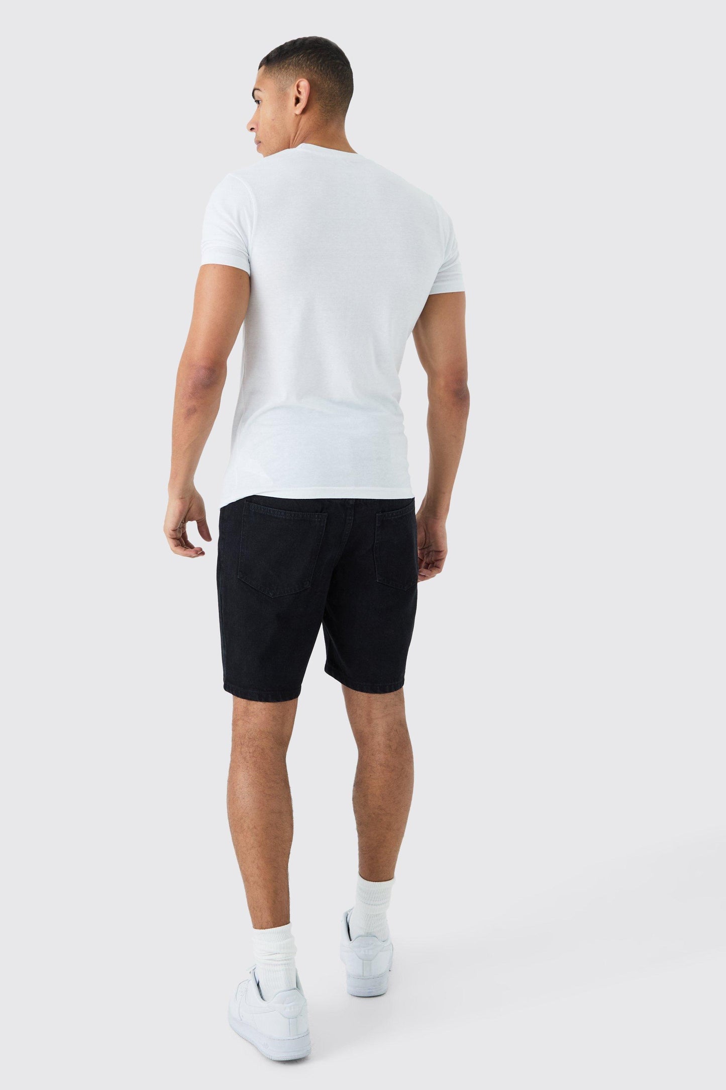 SLIM RIGID DENIM SHORTS IN BLACK