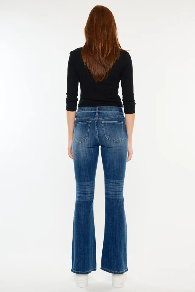 Back view of Hayden mid rise flare jeans for petite women Blue Pakistan