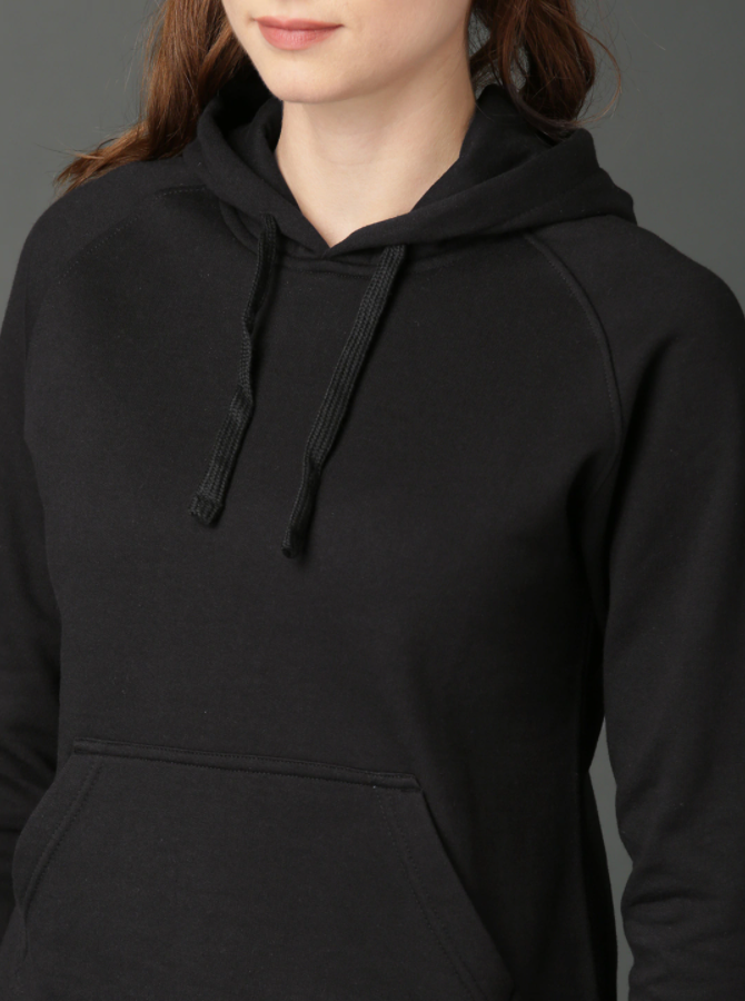 Ace Women Black Solid Hooded Sweatshirt