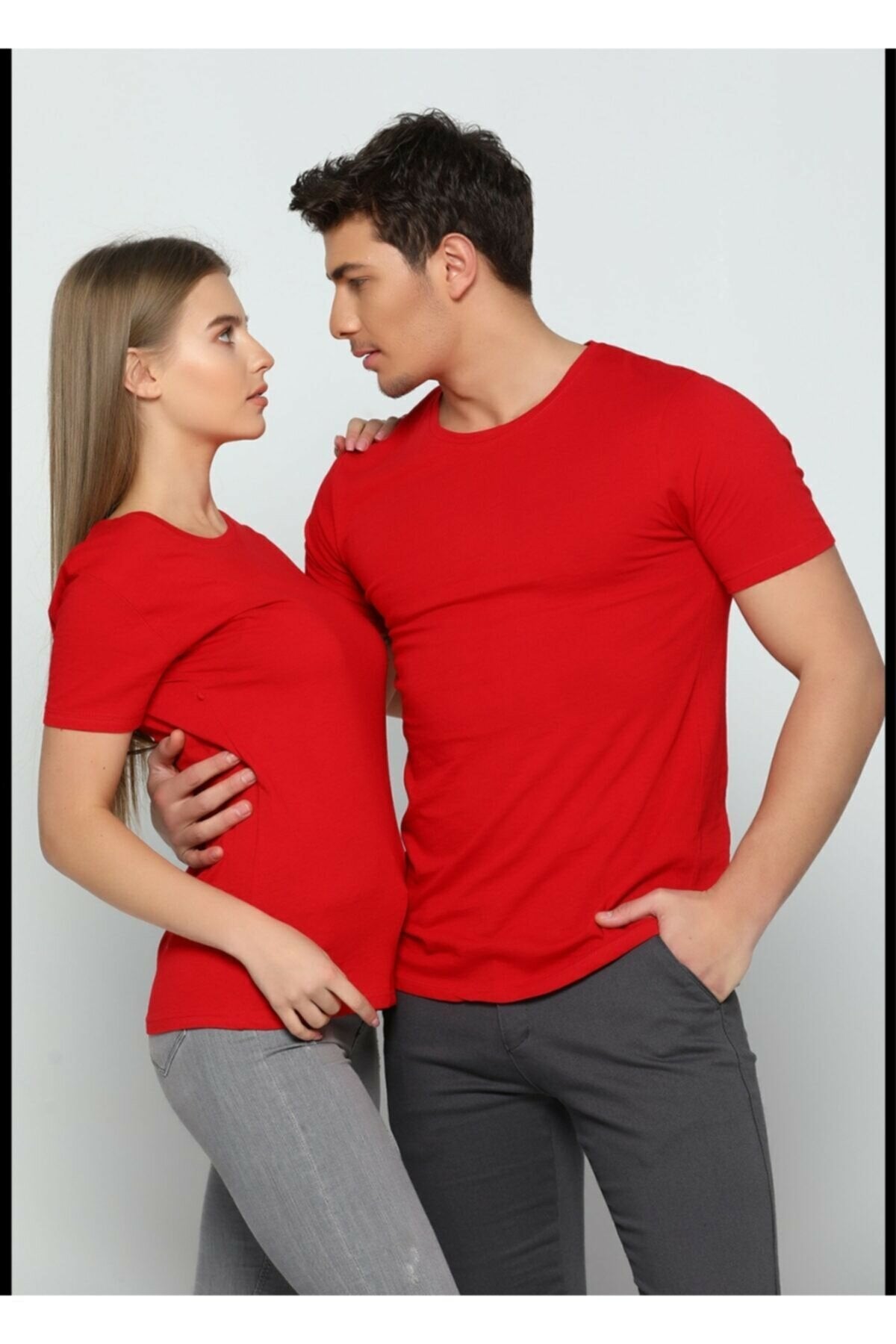 Pack Of 2 Basic Couple T-Shirt Red - Front View - AceCart