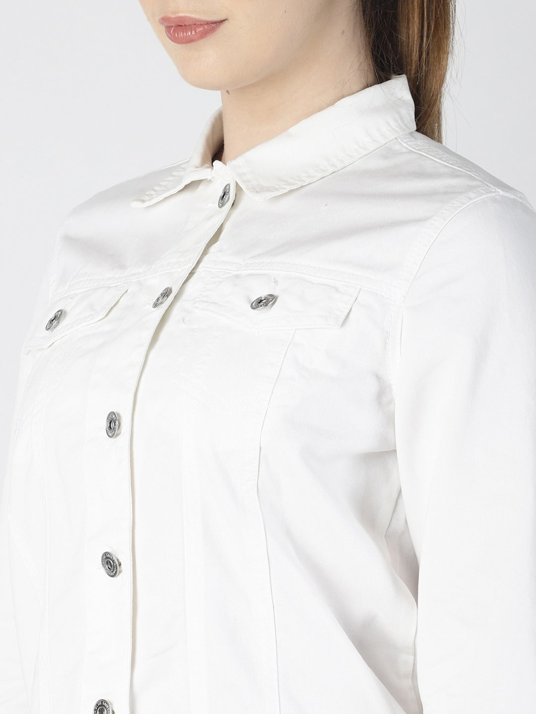 Women White Solid Jacket