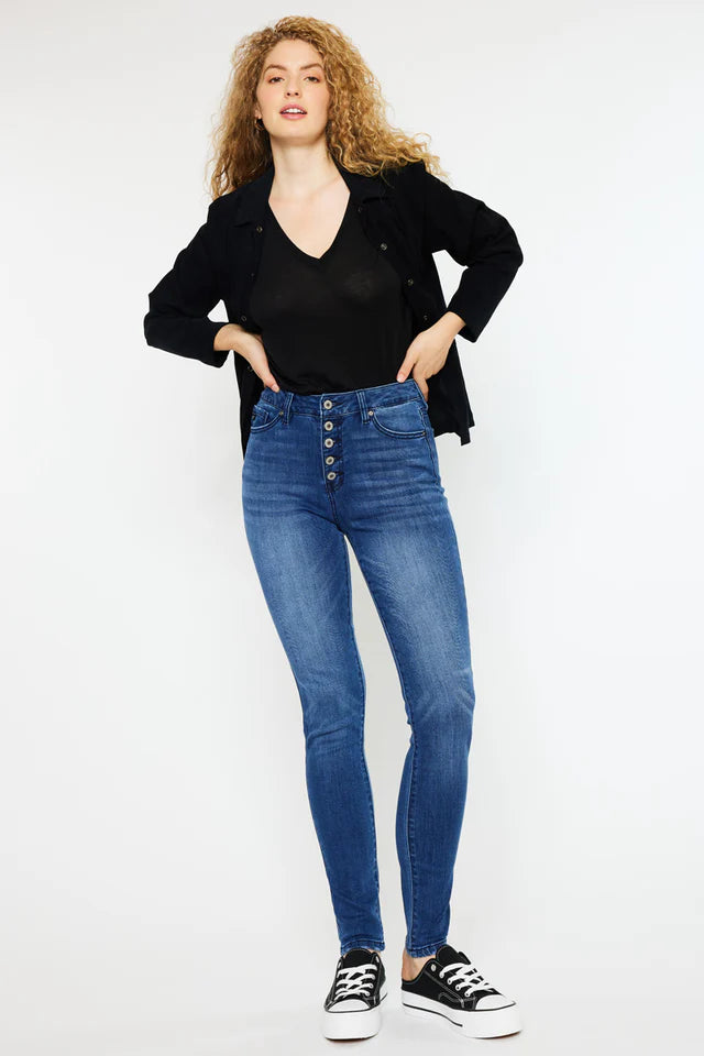 Candice High Rise Super Skinny Mid Blue Jeans - Curvy