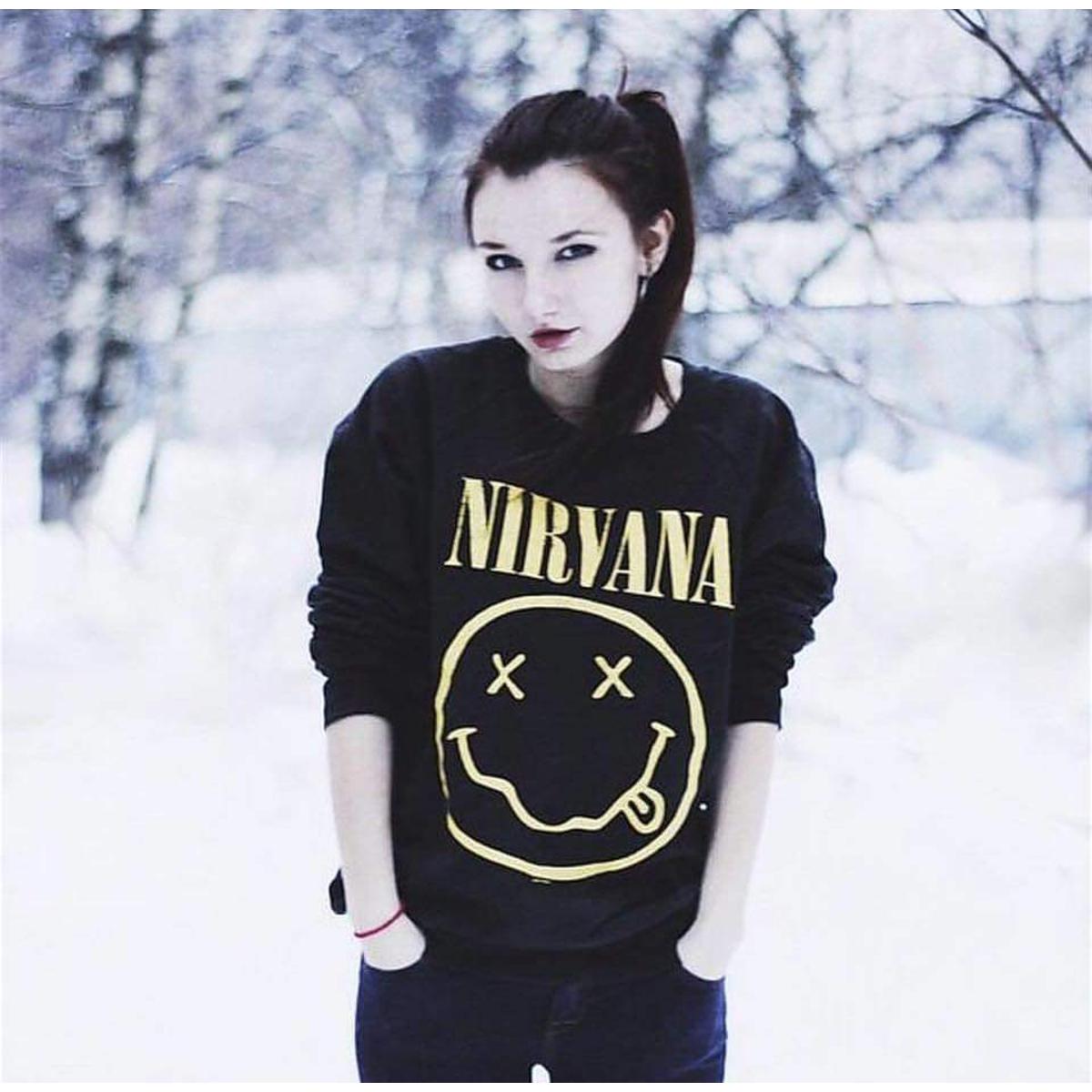 Black Nirvana Fleece Full Sleeves Pull Over Sweatshirt For Women