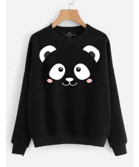 Fit Right Black Panda sweatshirt for women - AceCart Warm Hooded Sweatshirt in Black