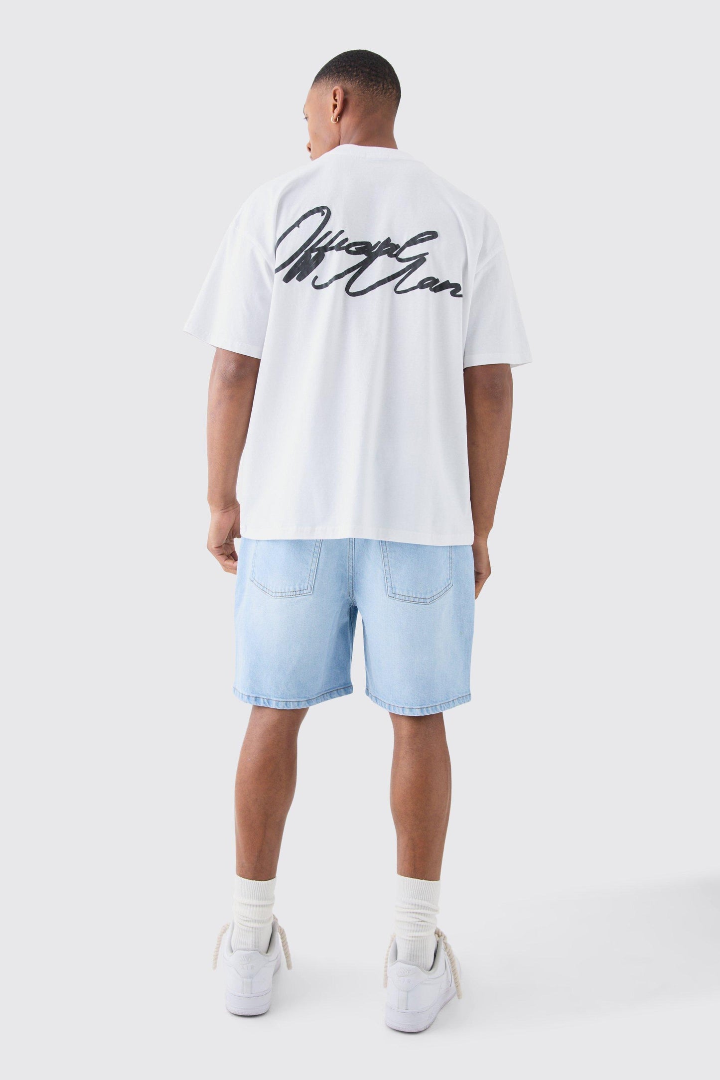 Relaxed Rigid Denim Shorts In Ice Blue