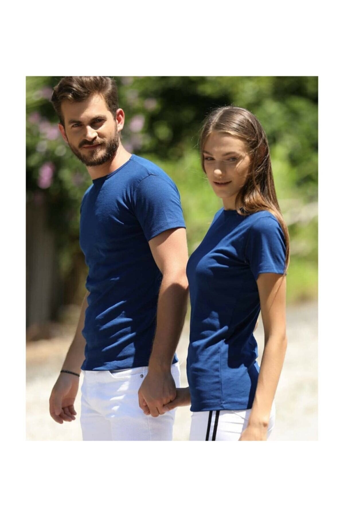 Pack Of 2 Basic Couple T-Shirt Blue - Front View - AceCart