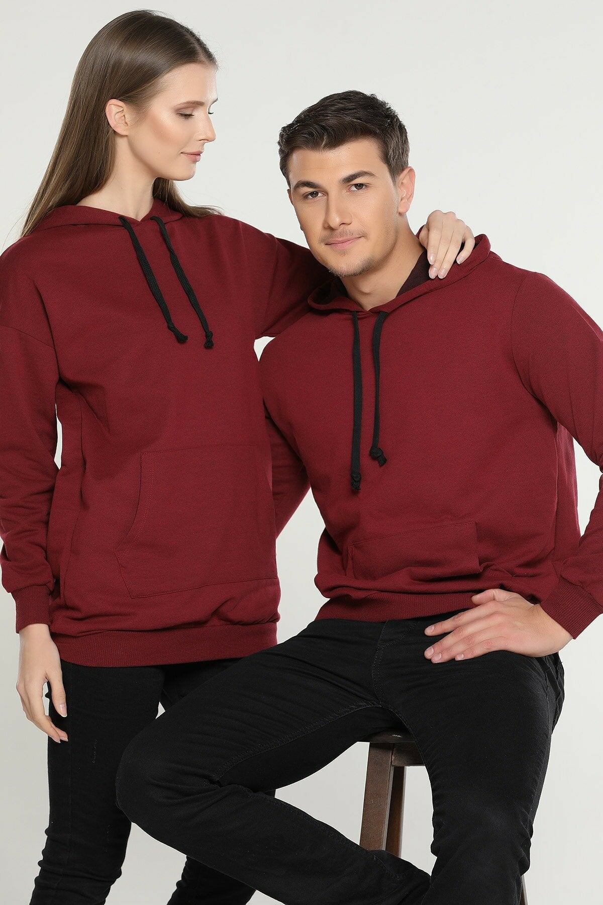 Pack of 2 Couple Hoodie Basic Plain - Front View - AceCart