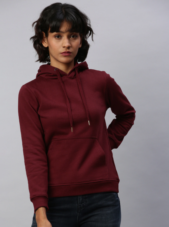 Ace Women Maroon Solid Hooded Pullover