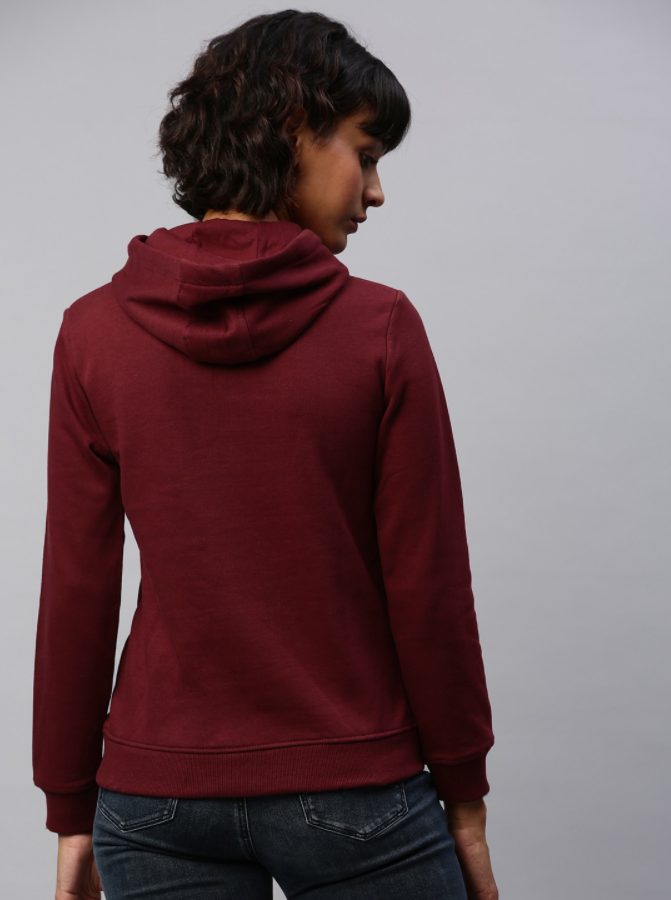 Ace Women Maroon Solid Hooded Pullover
