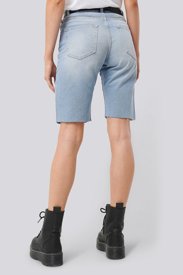 Raw Hem Bermuda Denim Shorts ACE6 Blue For Womens - Back View - AceCart