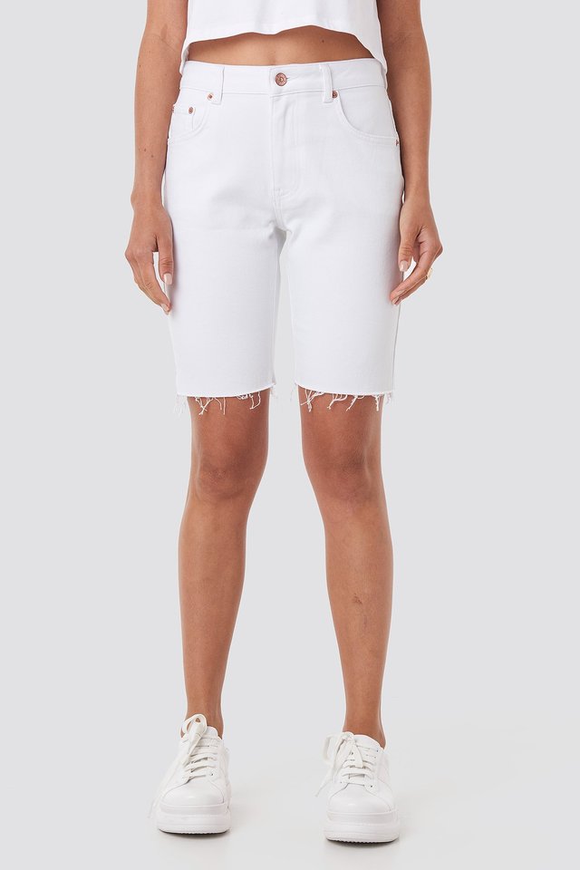 Raw Hem Denim Cycling Shorts White For Womens  - Left Side View - AceCart