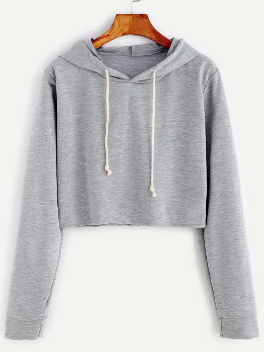 Har Maal Plain Grey Crop Hoodie for Women Women's Hoodies