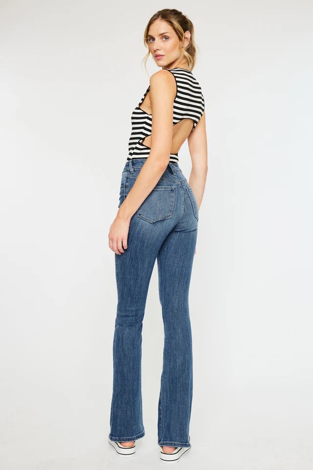 Back view of Ami high rise bootcut jeans for women Blue Pakistan