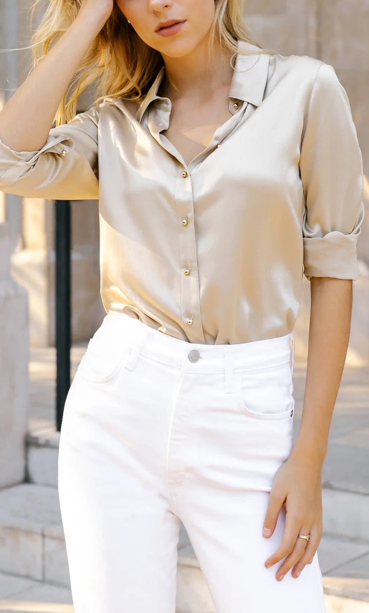 Prosecco Gold Silk Shirt For Womens
