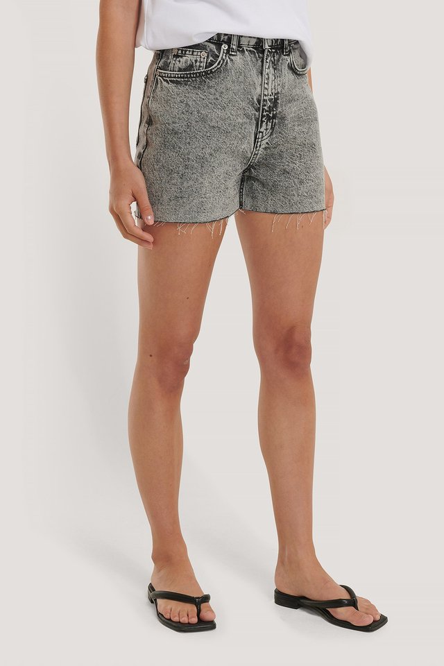 Raw Hem Denim Shorts ACE5 Grey For Womens  - Right Side View - AceCart