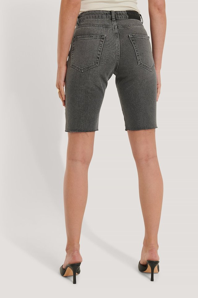 Raw Hem Bermuda Denim Shorts Grey For Womens  - Left Side View - AceCart
