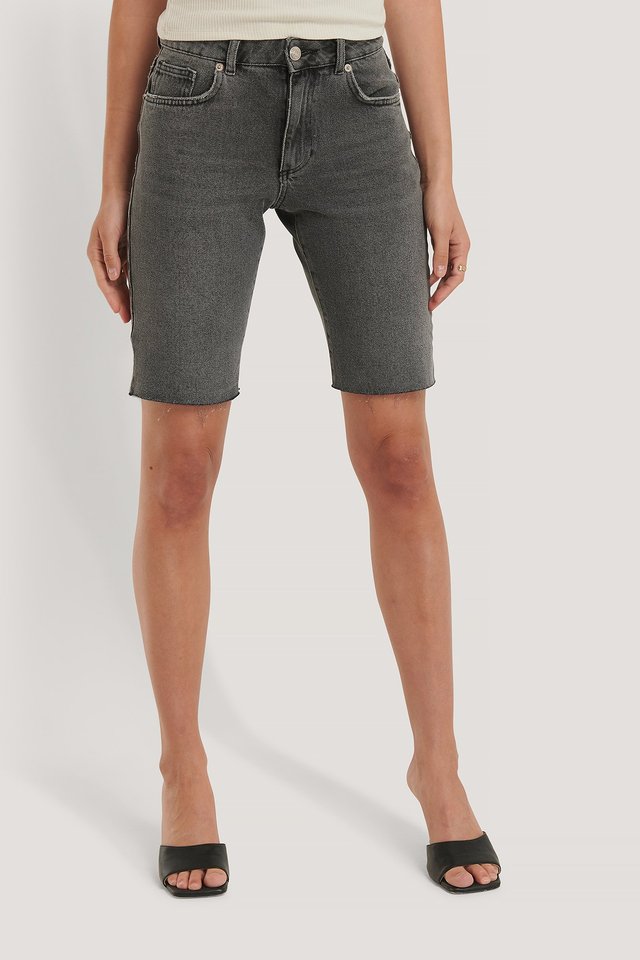 Raw Hem Bermuda Denim Shorts Grey For Womens  - Right Side View - AceCart