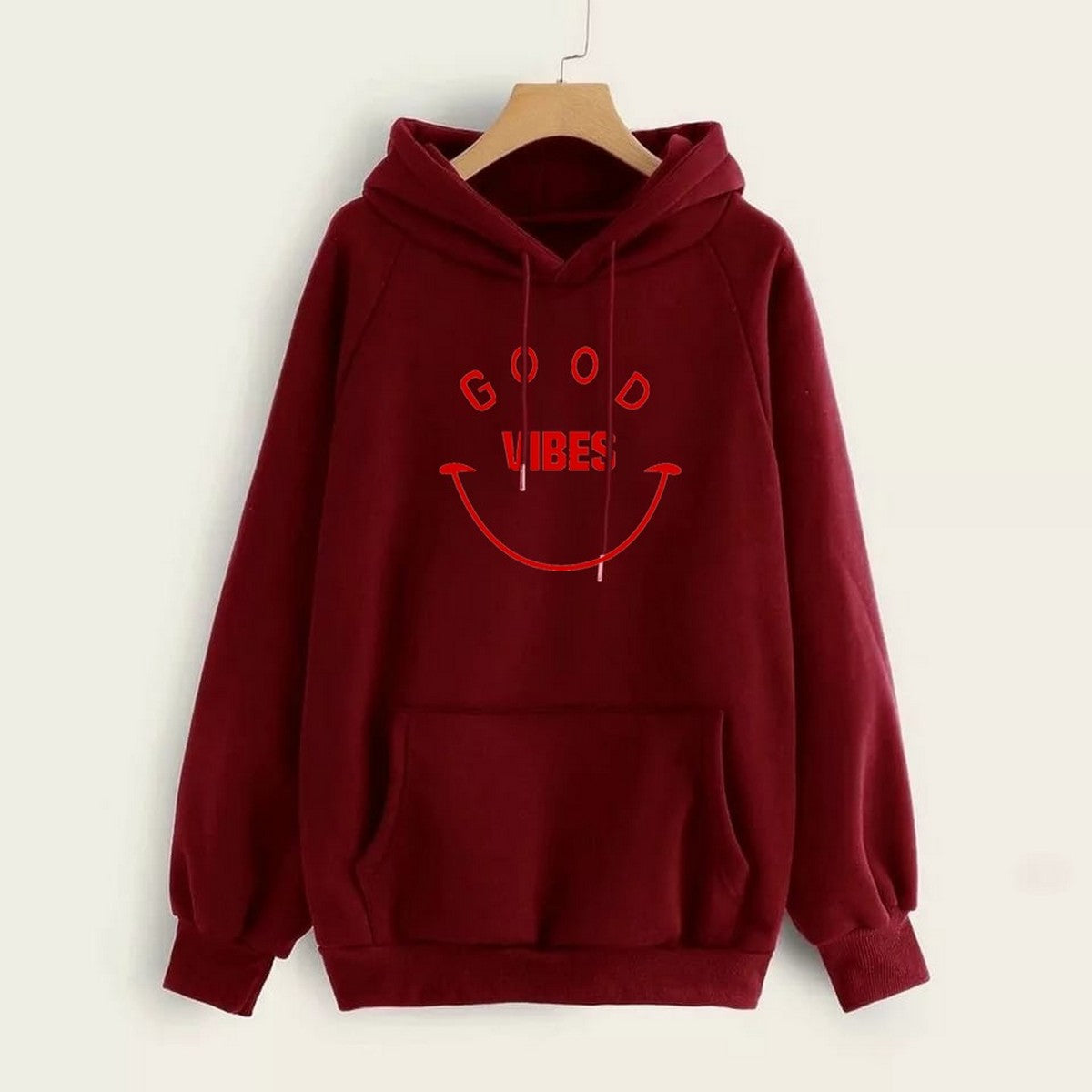 Good Vibes Printed Fleece Full Sleeves Pull Over Hoodie For Men And Women