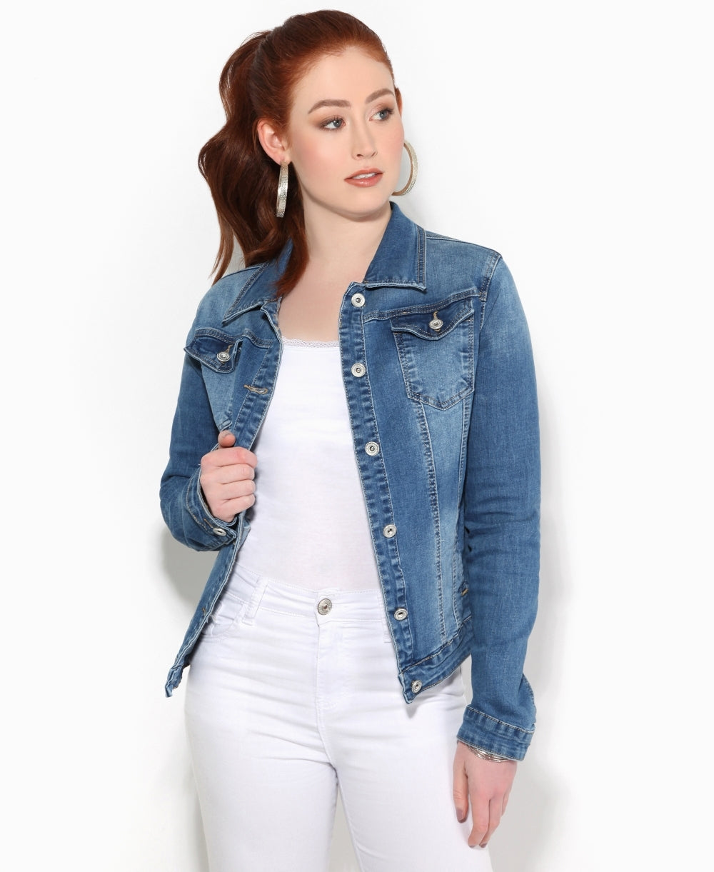 Women Blue Solid Jacket  - Front View - Available in Sizes S