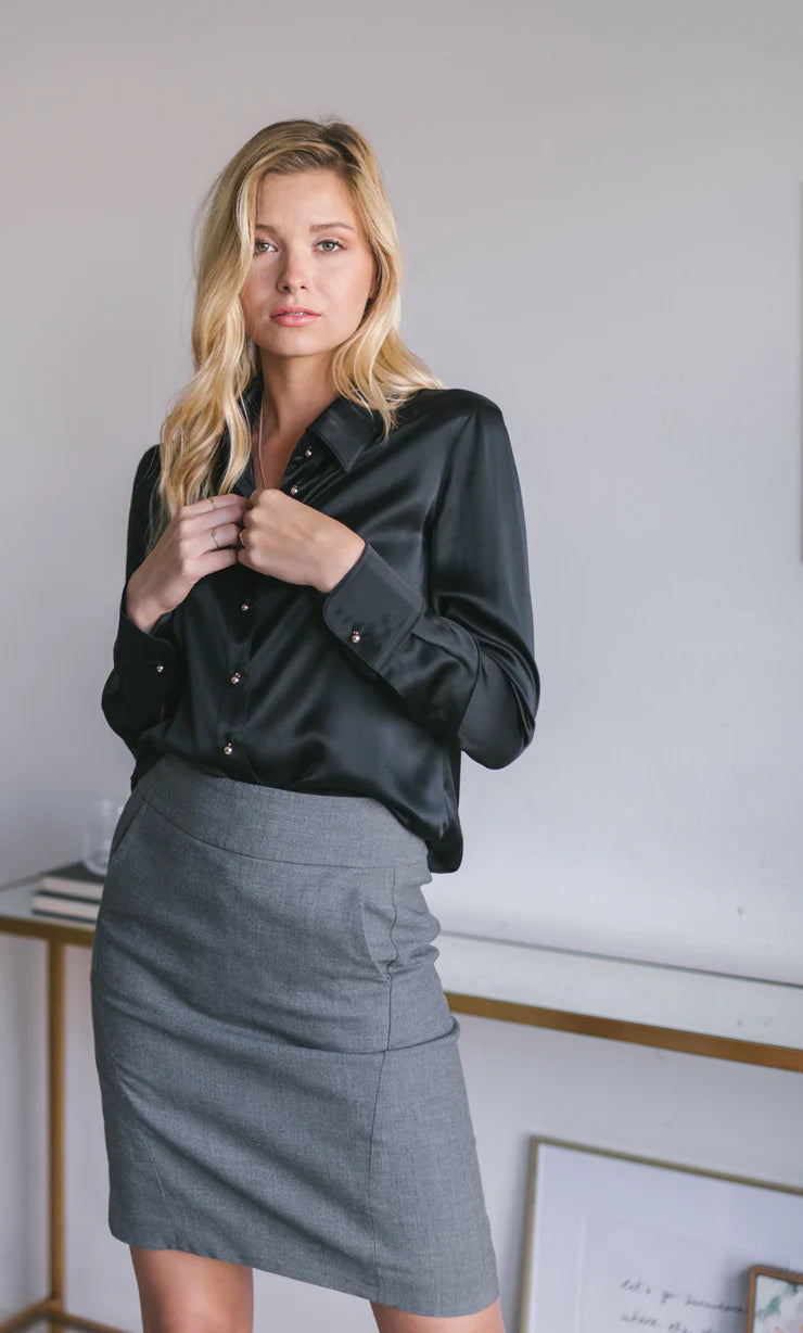 Caviar Black Silk Shirt For Womens