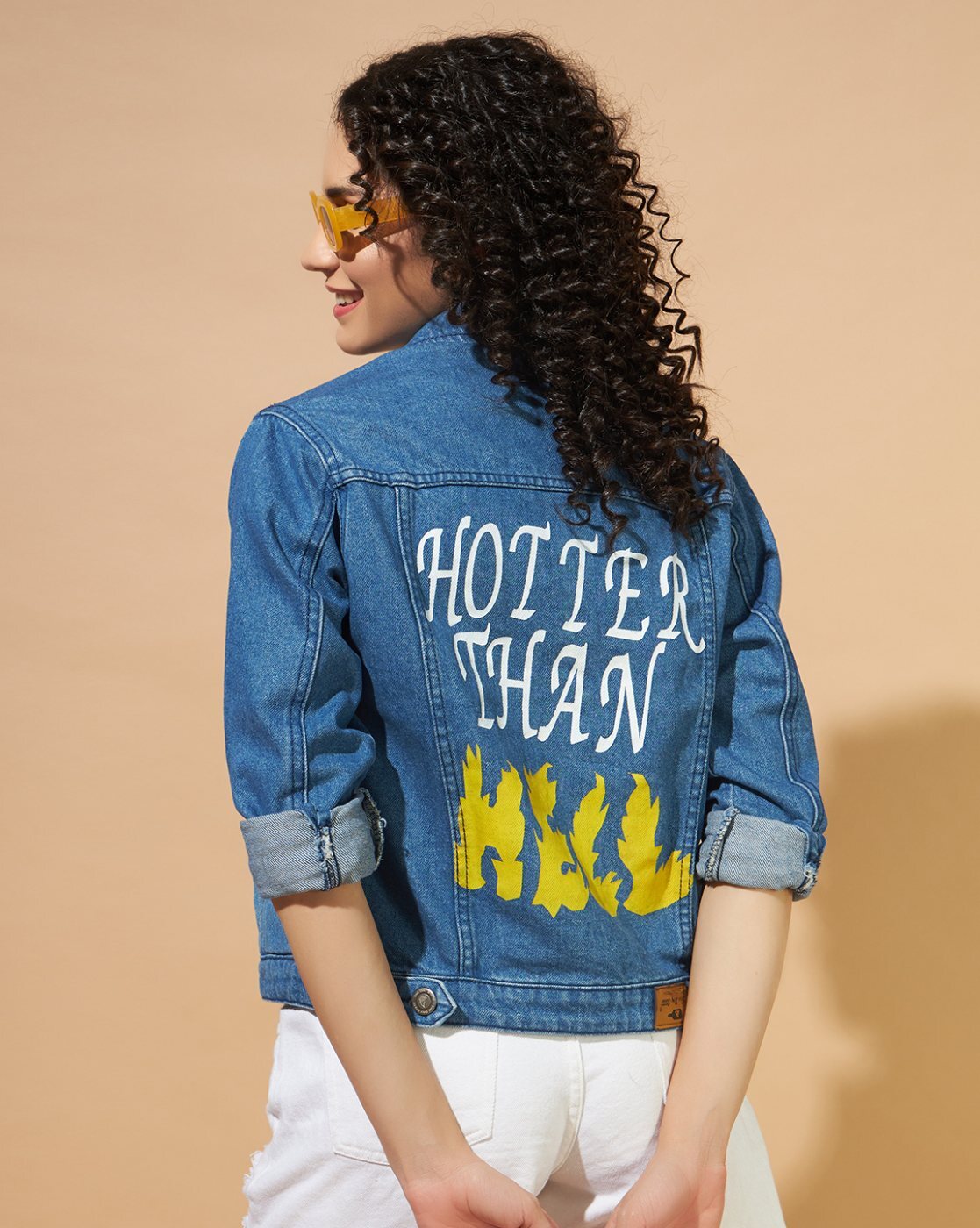 Buy Hotter Than Hell Printed Denim Jacket for Women Premium