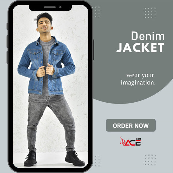 Best Quality Stretchable Denim Jacket for Men By Ace Blue - Front View